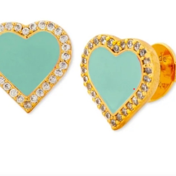 KATE SPADE EARRINGS ⭐️TAKE HEART PAVE STUDS - MINT ENAMEL CZ GOLD TONE-Pierced - Picture 8 of 8